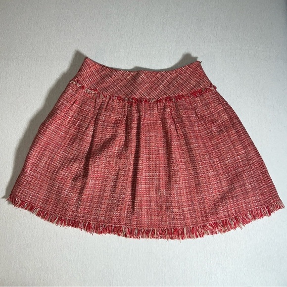 BCBG MaxAzria Cotton Wool Blend Tweed Mini Skirt in Candy Cane Red + Cream - Picture 3 of 12